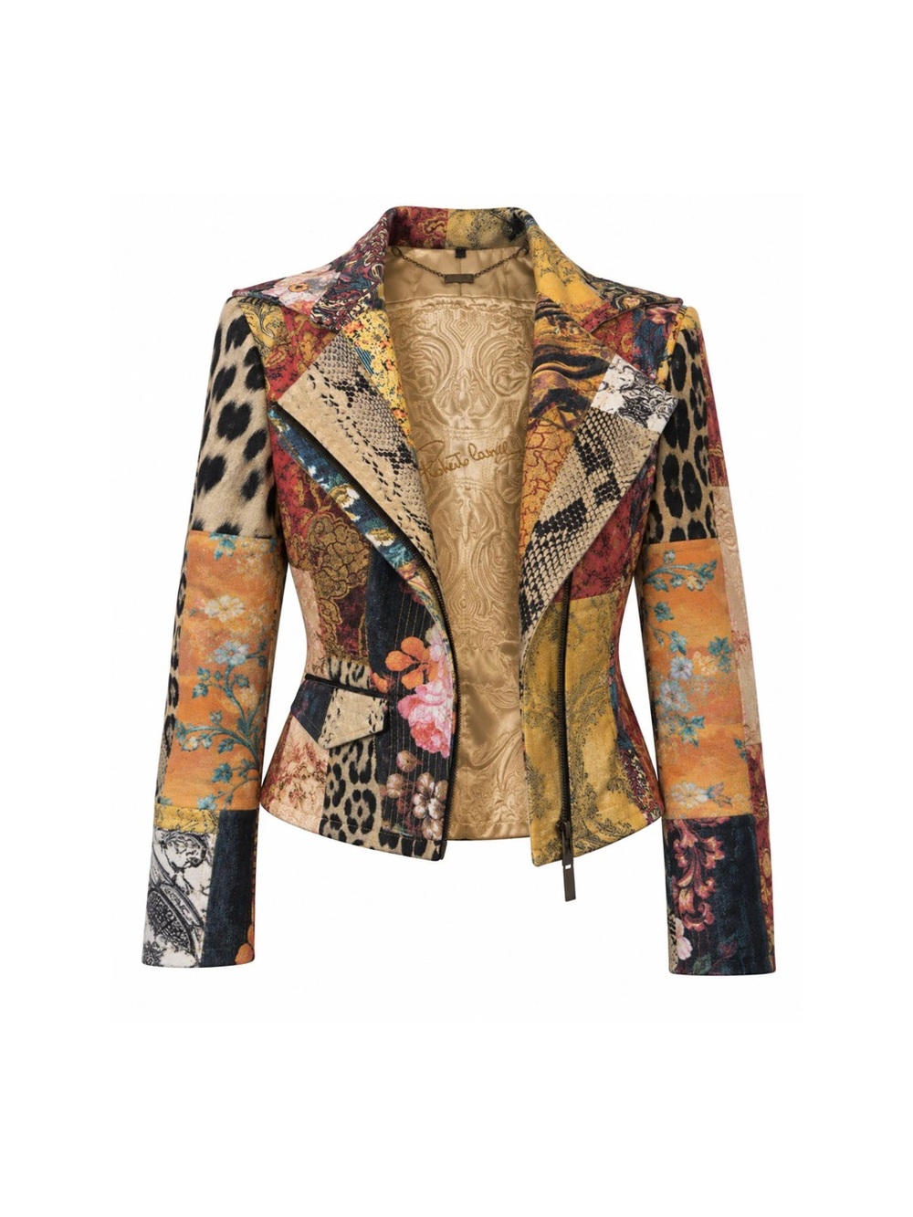 Roberto Cavalli Fall/Winter 2002 Patchwork Printed Biker Jacket